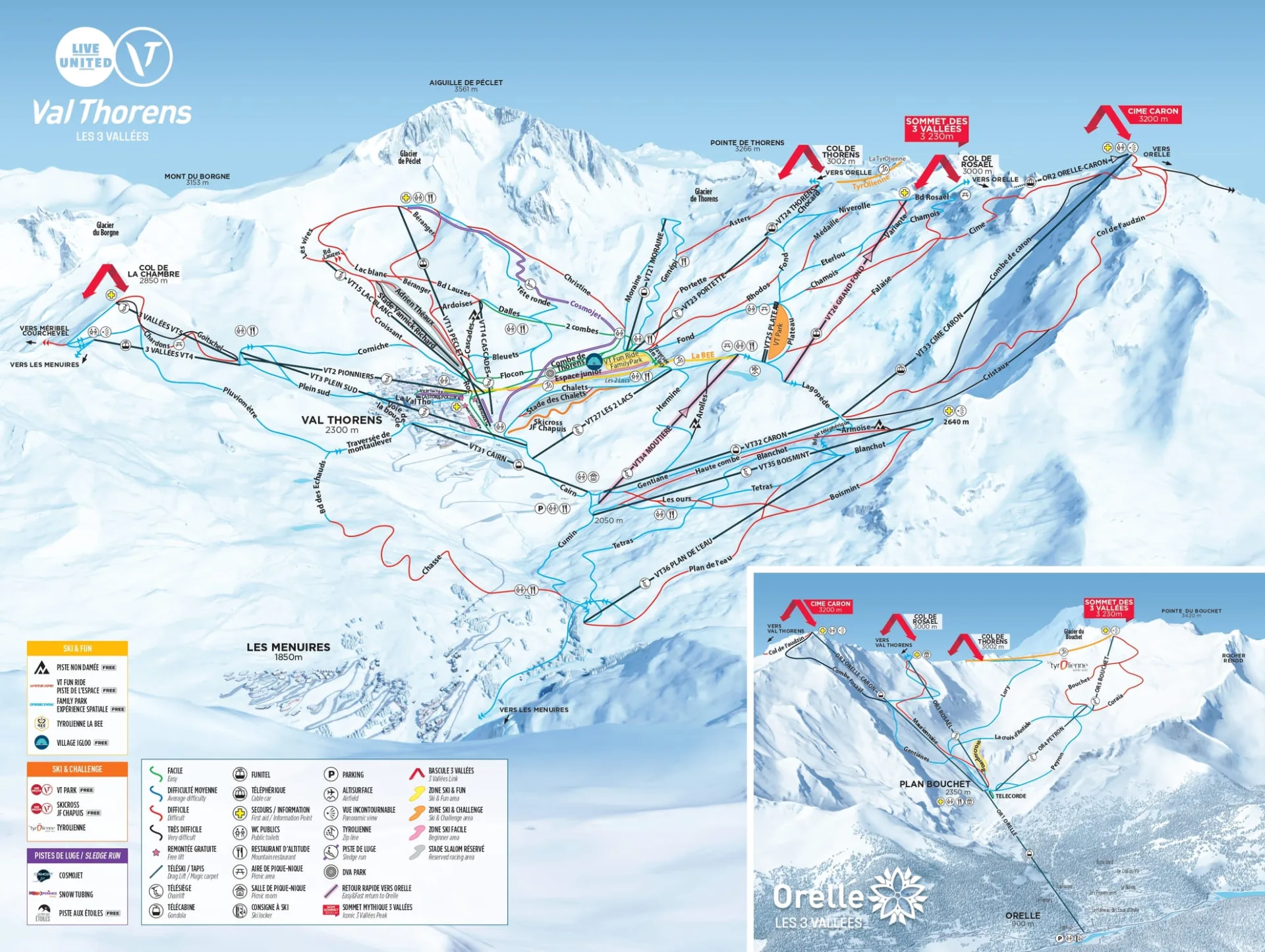 Val Thorens Orelle piste map with lift and run legend